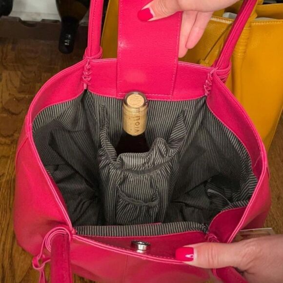 P.Sherrod & Co . Genuine Leather Wine Tote with Insulated Pocket - Mustard - Picture 3 of 8